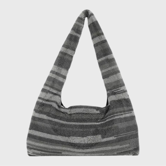 KARA Rhinestone striped shoulder hobo bag - Picture 2 of 11